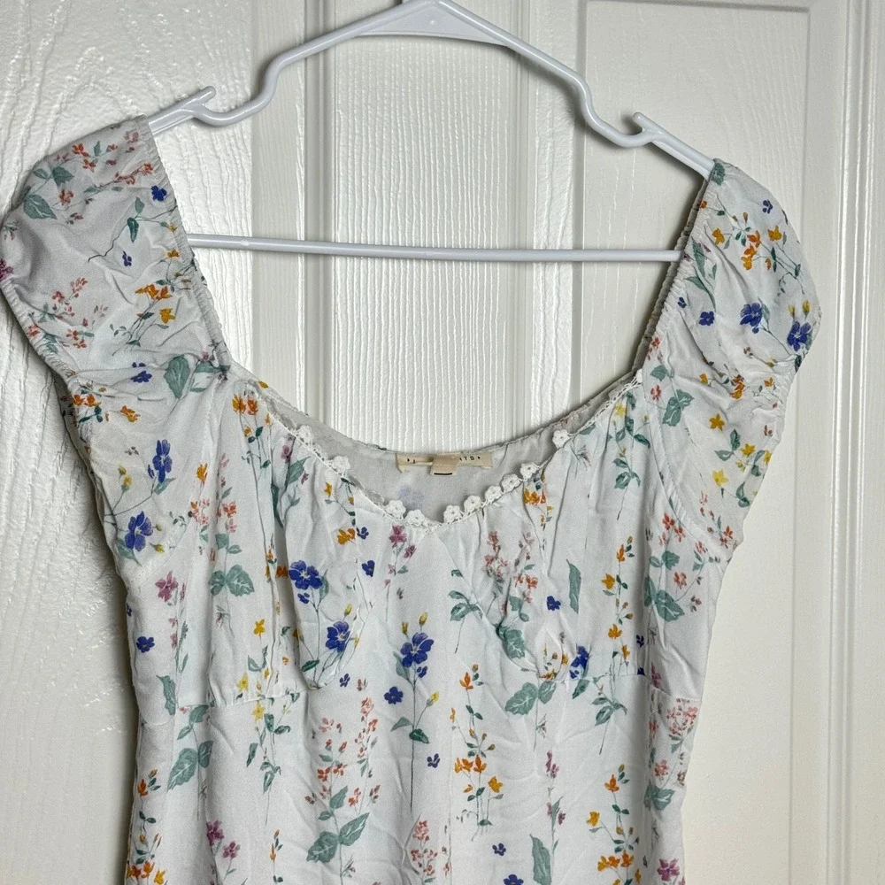 LA Hearts Floral Print Puff Sleeve Square Neck‎ Mini Dress Women's Size M Lined